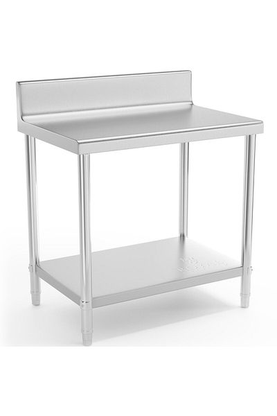 Royal Catering Stół blat roboczy stalowy nierdzewny przyścienny z rantem i półką 90x60cm