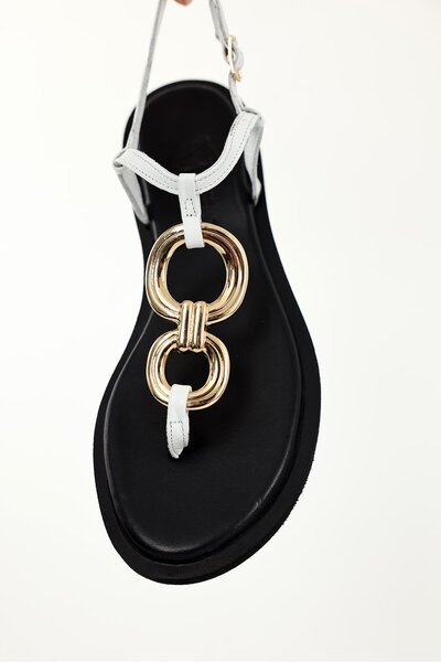 5in1Canpolat White Accessory Flip Flop Sandals 46102