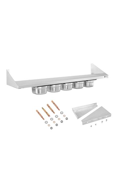 Royal Catering Raft de perete suspendat pe console din oțel inoxidabil cu recipiente GN1/6
