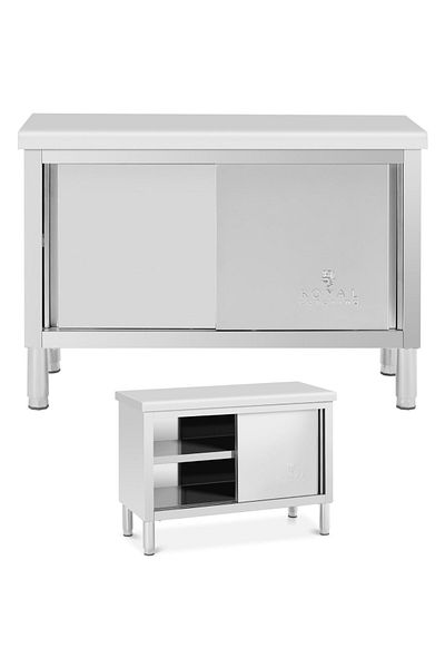 Royal Catering Stół gastronomiczny z szafką z drzwiami suwanymi STAL 120 x 50 cm do 390 kg