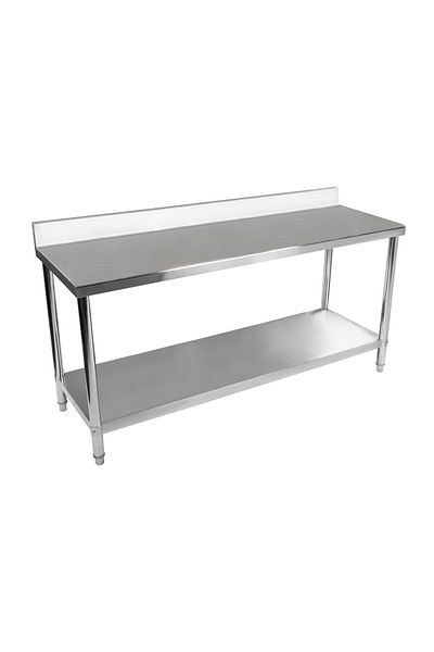 Royal Catering Stół do kuchni blat roboczy ze stali nierdzewnej z rantem i dolną półką 180x60cm