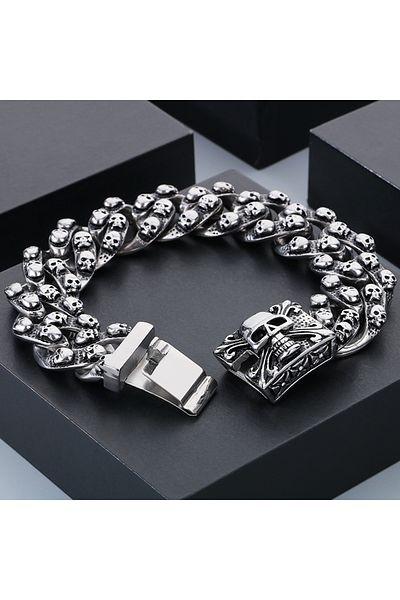 Viking Skull Rock Style Tarnish&Rustproof 316L Steel Bracelet