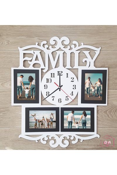 damoro Ceas de perete cu 4 rame foto,alb/negru,lemn,model FAMILY