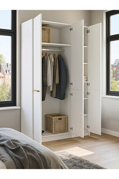 dorpek Cosmos 6 Raflı 3 Kapaklı Gardırop - 210 cm Y, 125 cm G - Genç Odası ve Yatak Odası Gardırop
