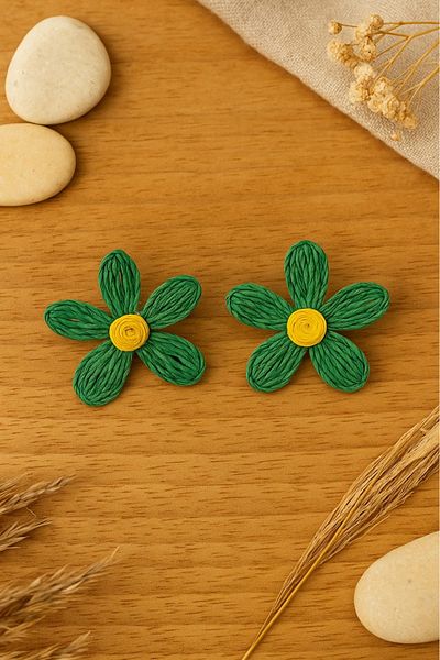 sema aksesuar Flower Model Paper Thread Earrings - Handmade Flower Earrings - Gift