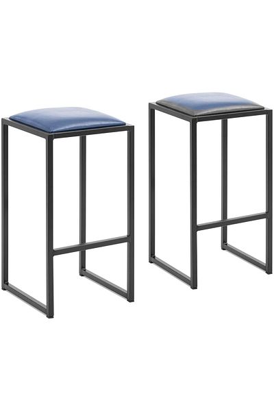 Royal Catering Stołek barowy hoker metalowy loft z tapicerką czarno niebieski - 2 szt.