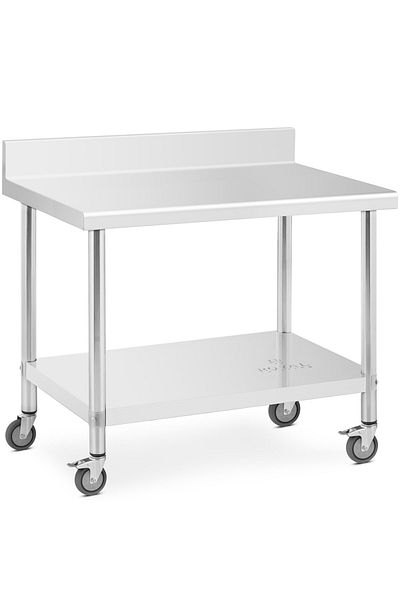Royal Catering Stół metalowy gastronomiczny na kółkach z półką i rantem STAL 70 x 100 cm