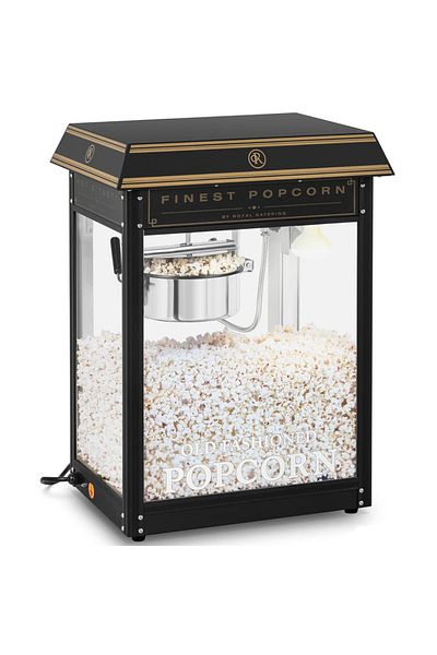 Royal Catering Maszyna automat urządzenie do prażenia popcornu retro TEFLON 1600 W 5-6 kg/h - czarno-złota