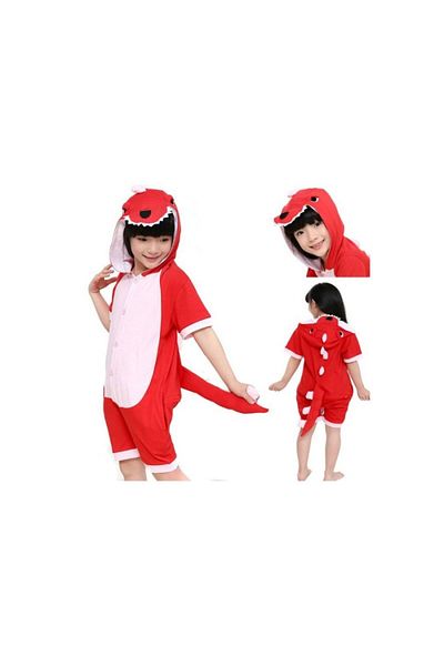 zzz sleep good sleeping !!! Short jumpsuit pajamas, dinosaur pattern, red color KIGURUMI