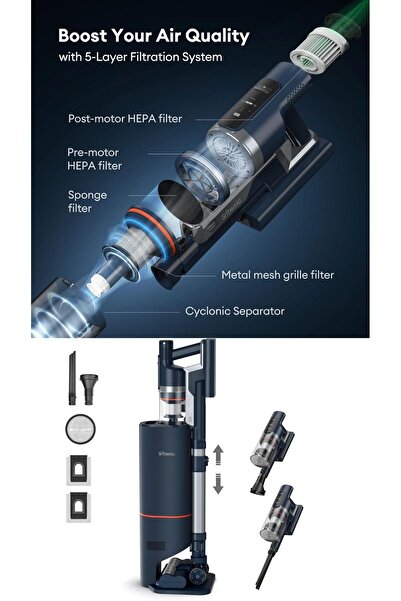 Ultenic Kablosuz Süpürge, Otomatik Boşaltma İstasyonu ile,Güçlü Emiş 450W,Ser...