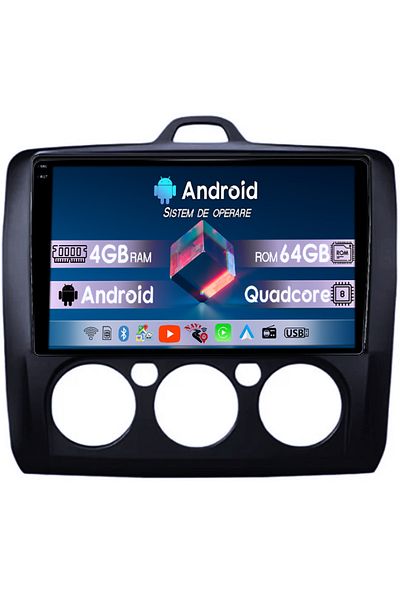 navi-it Dedicated navigation Focus 2004-2011 Manual Climate, Black, 4GB RAM 64GB ROM, Octacore, Android 14, Di
