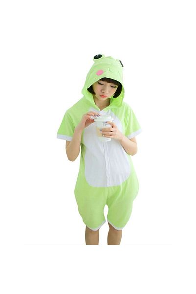 zzz sleep good sleeping !!! Short jumpsuit pajamas, frog pattern, green color KIGURUMI