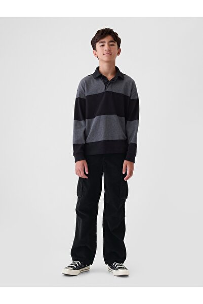 GAP Erkek Çocuk Siyah Soft Stretch Kadife Kargo Baggy Jean Pantolon