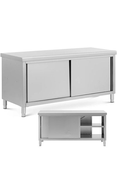 Royal Catering Stół blat roboczy centralny z szafką przelotową STAL 180 x 70 cm