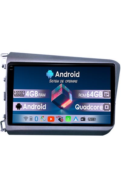 navi-it Navigatie dedicata Honda Civic 2011-2015, 4GB RAM 64GB ROM, Octacore, Android 14, Display QLED 1K 9"