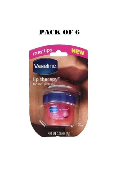 Vaseline Lip Therapy Rosy Lips , Pure Petroleum Jelly, Advanced Moisture, Rose Fragrance Pack Of 6