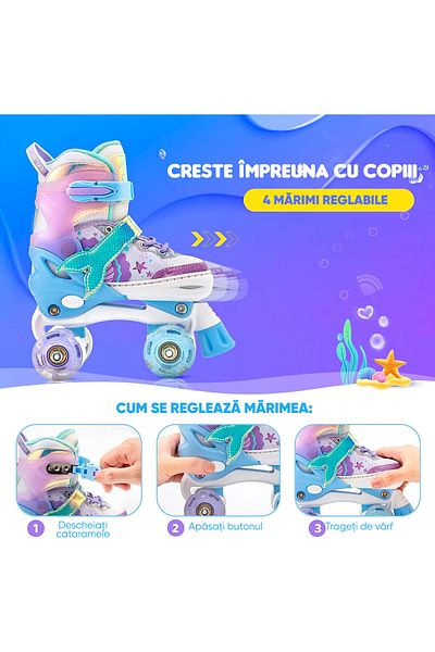 Elindor Adjustable rollers for children and adults, silicone light wheels, M 32-37, Sirena model