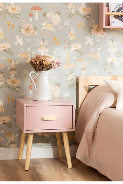 Simy Masif Ahşap Komodin – Renkli Tasarım (Pembe / Mavi)