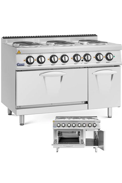 Royal Catering Aragaz electric cu cuptor și dulap, 6 arzătoare, 400 V, 19,1 kW
