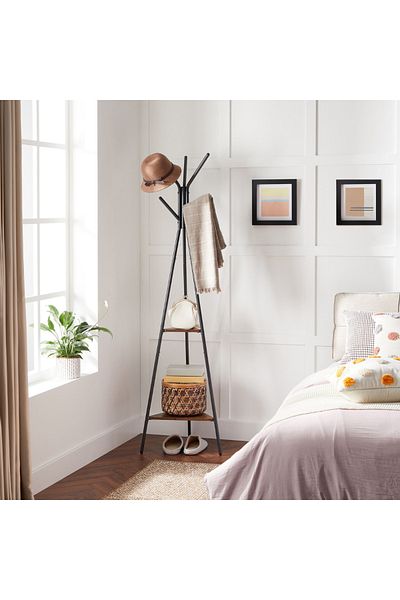 Choice Metal clothes hanger with two wooden shelves