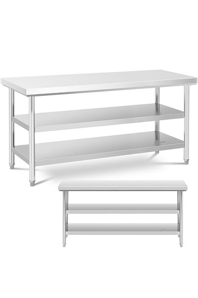 Royal Catering Stół blat roboczy centralny stalowy 2 półki 180 x 60 cm