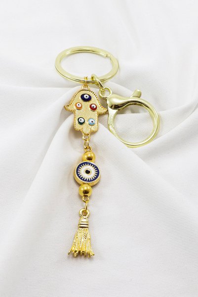 biuti Gold Colored Hamse Hand Wreath Tassel Keychain, Gift Bag Ornament