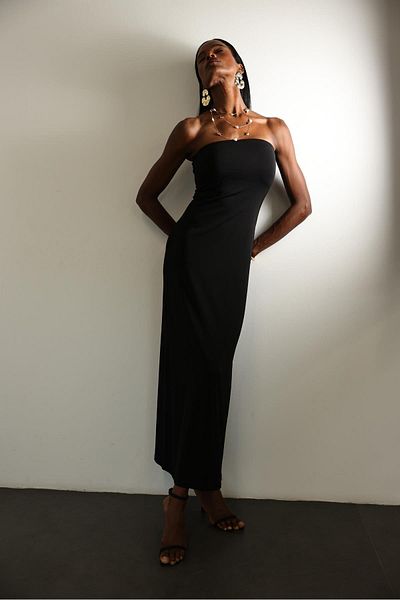 5in1Canpolat Μαύρο Στράπλες Φόρεμα Bodycon