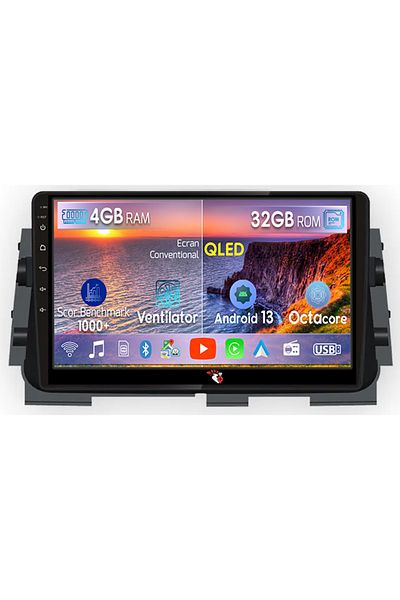 navi-it Navigatie dedicata Nissan Kicks Micra P15 2016-2020, 4 GB RAM 32 ROM, Android 13, Display QLED, 9",