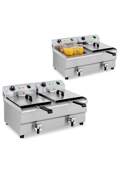 Royal Catering Friteuză electrică dublă cu robinet 230 V 2 x 3200W 2 x 13 L