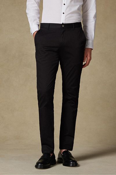 Abbate Chino Twill Cotton Blend Slim Fit Black Men's Straight Trousers
