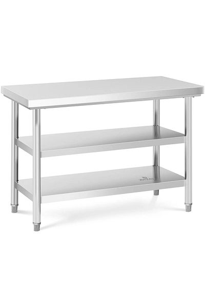 Royal Catering Stół blat roboczy centralny stalowy 3 poziomy 120 x 60 cm do 600 kg