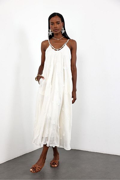 5in1Canpolat Bone Butterfly Embroidered Imported Dress 39035