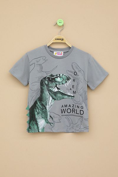 Cansın Mini T-shirt για Βaby Αγόρι με Τύπωμα Καπνιστού Δεινόσαυρου, Λαιμός Crew 20951