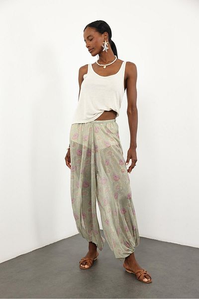 5in1Canpolat Green Chiffon Baggy Trousers 2547