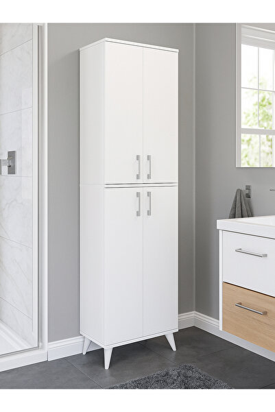 dorpek Nappa Çok Amaçlı Dolap 6 Raflı Mutfak Dolabı 4 Kapaklı Kiler Dolabı Beyaz