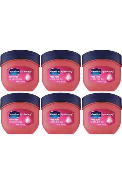 Vaseline Lip Therapy Rosy Lips , Pure Petroleum Jelly, Advanced Moisture, Rose Fragrance Pack Of 6