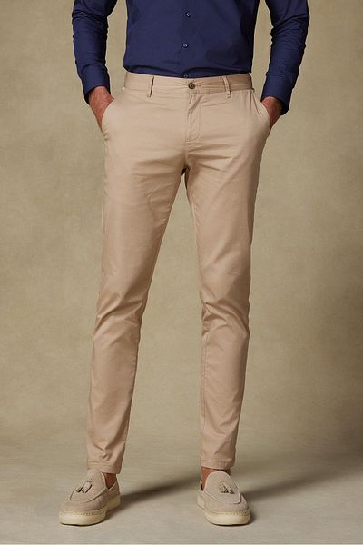 Abbate Chino Twill Cotton Blend Slim Fit Beige Men's Straight Trousers
