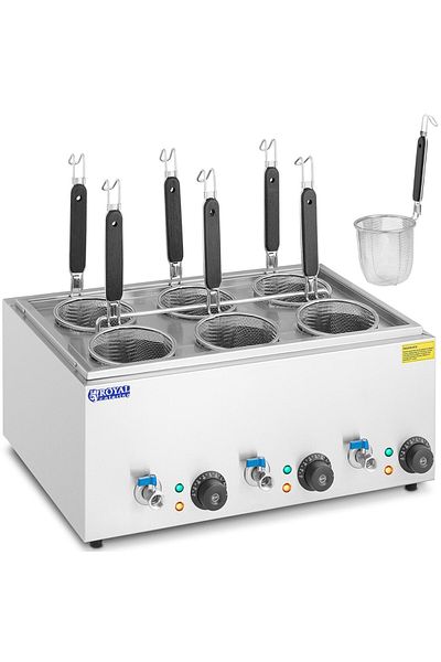 Royal Catering Makaroniarka warnik do gotowania makaronu z kranikami 6 koszy 3 x 6,5 l 3000 W