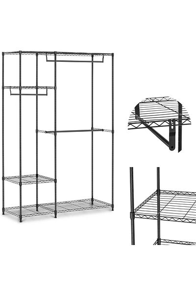 Royal Catering Suport de haine din sârmă pentru dulap, 4 rafturi, 3 umerașe, 119 x 45 x 179,5 cm, până la 270 kg