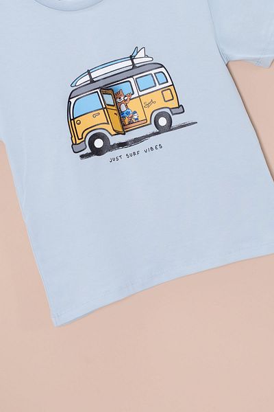 Cansın Mini Tricou pentru băiat cu decolteu cu imprimeu albastru cu detaliu de broderie 20959