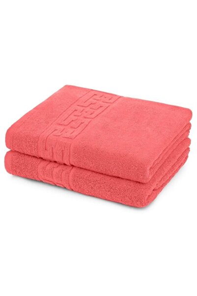 OEM Set 2 hand towels, Cotton, Greek Border, 500g/m², 30x50cm, Coral