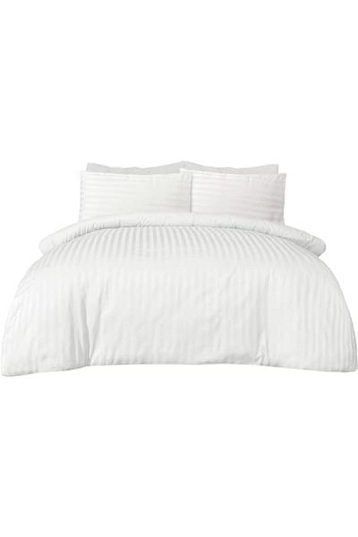 INFINI HOMES Soft 100% Microfiber White & Stripe Duvet Cover & Bedsheet Set with 4 Pillow Case for H