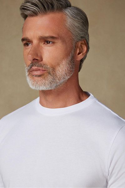 Abbate Easy Combed Cotton Comfort Fit White Crew Neck Men's Plain T-Shirt