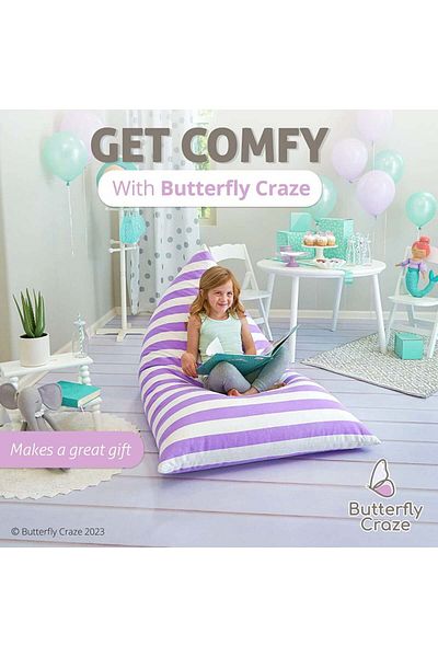 OEM Bean Bag Butterfly Cover, canvas/cotton, purple/white, 76.2 x 127 x 88.9 cm