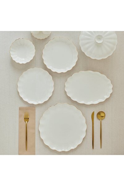 Karaca Fine Pearl Extra Shell 55-teiliges 12-Personen Geschirrset Gold