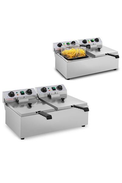 Royal Catering Frytownica nastawna gastronomiczna elektryczna TIMER 230 V 2 x 3200W 2 x 10 L
