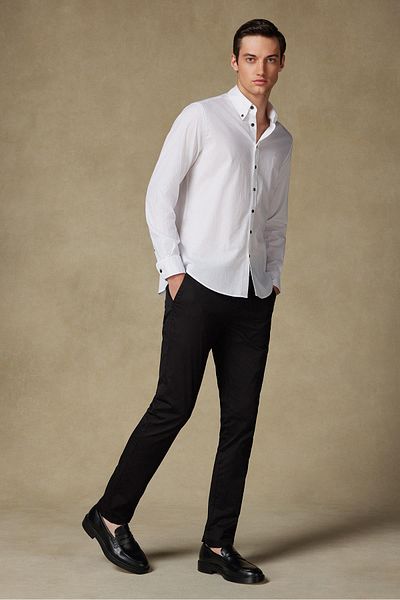 Abbate Chino Twill Cotton Blend Slim Fit Black Men's Straight Trousers