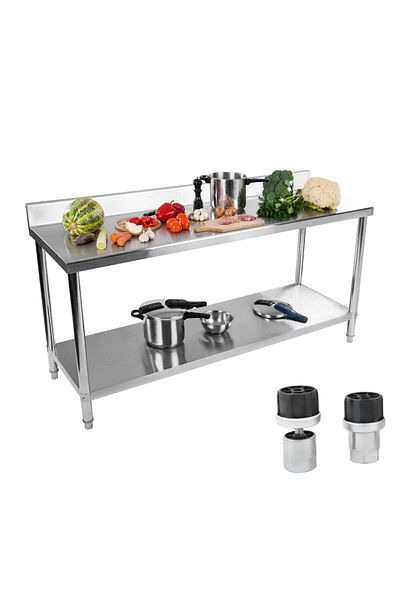 Royal Catering Stół do kuchni blat roboczy ze stali nierdzewnej z rantem i dolną półką 180x60cm