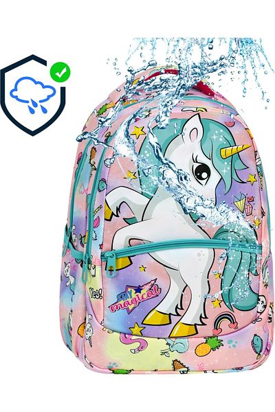 Çanta Limanı Green Unicorn Patterned Girl's Primary School Backpack + Lunchbox (2306)