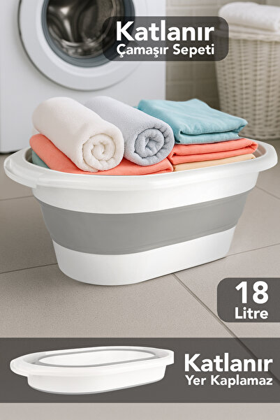 Meleni Home 18 Litre Katlanır Çamaşır Sepeti - Katlanabilir Akordiyon Silikon...